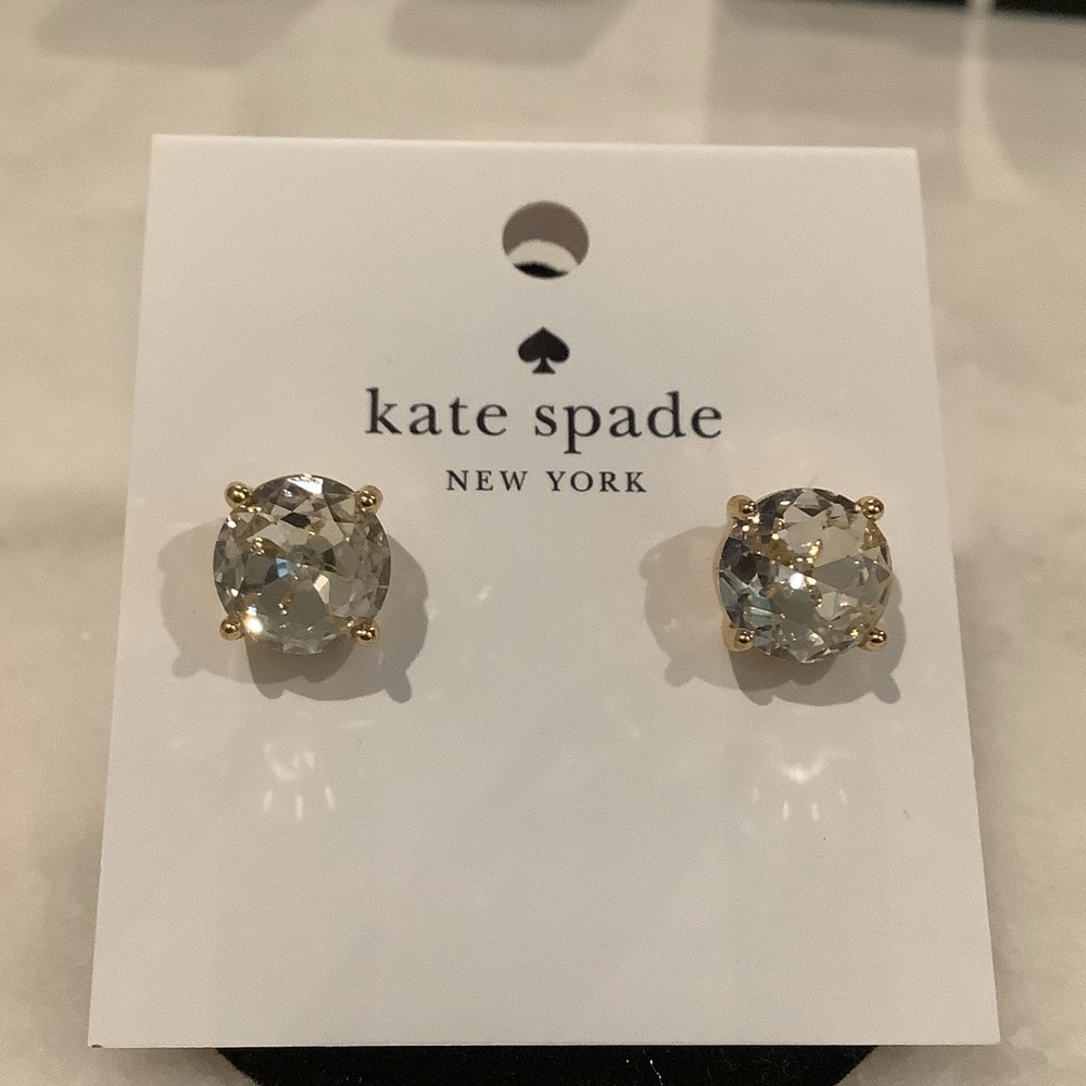 kate spade Clear Crystal Round Stud Earrings, Brand New
